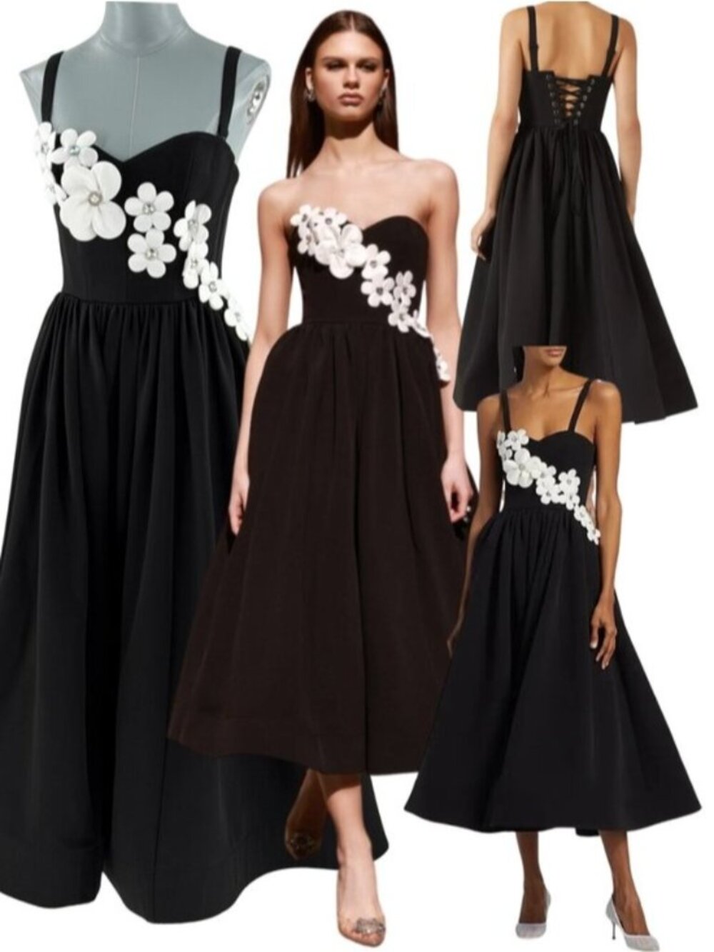 🆕 BRONX & BANCO 🧿 NWOT Inara Floral Midi Dress, Black & White - Sz M US 6